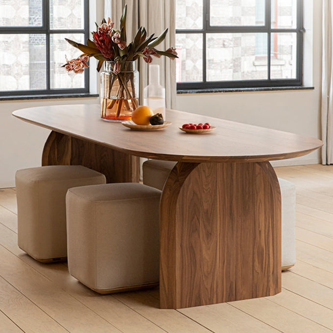 Oval Double Pedestal Minimalist Dining Table Wood Color Fixed Table with Pine Solid Wood Clearhalo ' dining_table' 'Dining Tables & Seating' 'Dining Tables' 'furn' 'furn_dining_table' 'Furniture' 'furniture_dining_table' 'Kitchen & Dining Furniture' 'kitchen&dining_furn' 'kitchen' 'kitchen_dining_table' 3817172