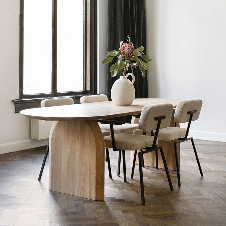 Oval Double Pedestal Minimalist Dining Table Wood Color Fixed Table with Pine Solid Wood Clearhalo ' dining_table' 'Dining Tables & Seating' 'Dining Tables' 'furn' 'furn_dining_table' 'Furniture' 'furniture_dining_table' 'Kitchen & Dining Furniture' 'kitchen&dining_furn' 'kitchen' 'kitchen_dining_table' 3817173