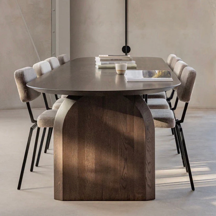 Oval Double Pedestal Minimalist Dining Table Wood Color Fixed Table with Pine Solid Wood Walnut Without Chairs Clearhalo ' dining_table' 'Dining Tables & Seating' 'Dining Tables' 'furn' 'furn_dining_table' 'Furniture' 'furniture_dining_table' 'Kitchen & Dining Furniture' 'kitchen&dining_furn' 'kitchen' 'kitchen_dining_table' 3817175