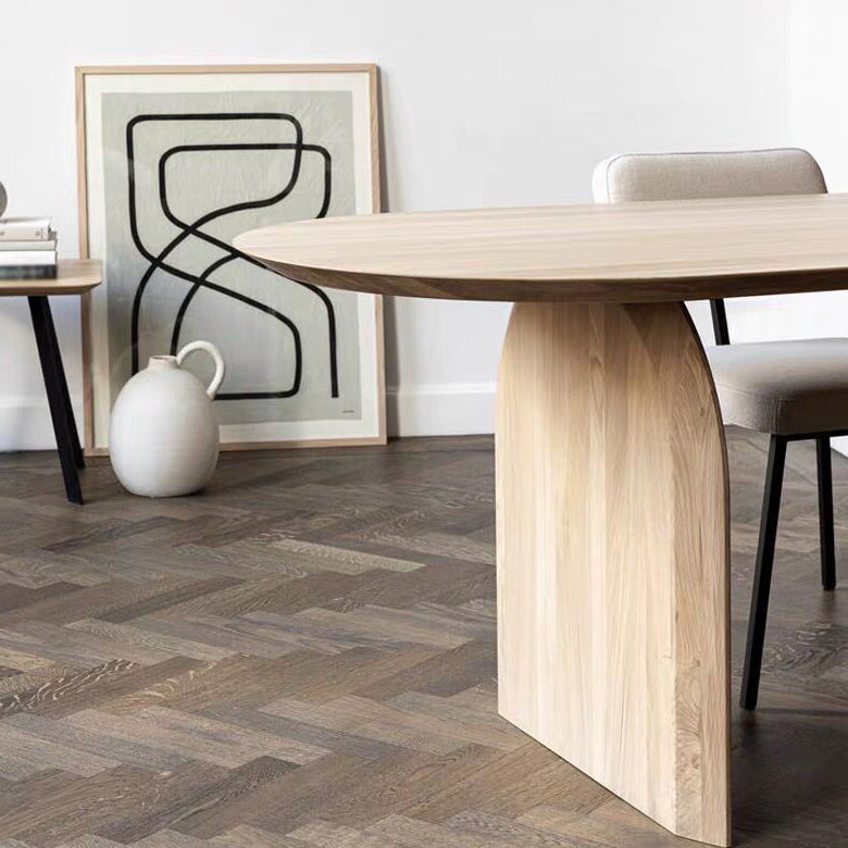 Oval Double Pedestal Minimalist Dining Table Wood Color Fixed Table with Pine Solid Wood Clearhalo ' dining_table' 'Dining Tables & Seating' 'Dining Tables' 'furn' 'furn_dining_table' 'Furniture' 'furniture_dining_table' 'Kitchen & Dining Furniture' 'kitchen&dining_furn' 'kitchen' 'kitchen_dining_table' 3817177