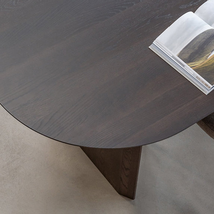 Oval Double Pedestal Minimalist Dining Table Wood Color Fixed Table with Pine Solid Wood Clearhalo ' dining_table' 'Dining Tables & Seating' 'Dining Tables' 'furn' 'furn_dining_table' 'Furniture' 'furniture_dining_table' 'Kitchen & Dining Furniture' 'kitchen&dining_furn' 'kitchen' 'kitchen_dining_table' 3817178