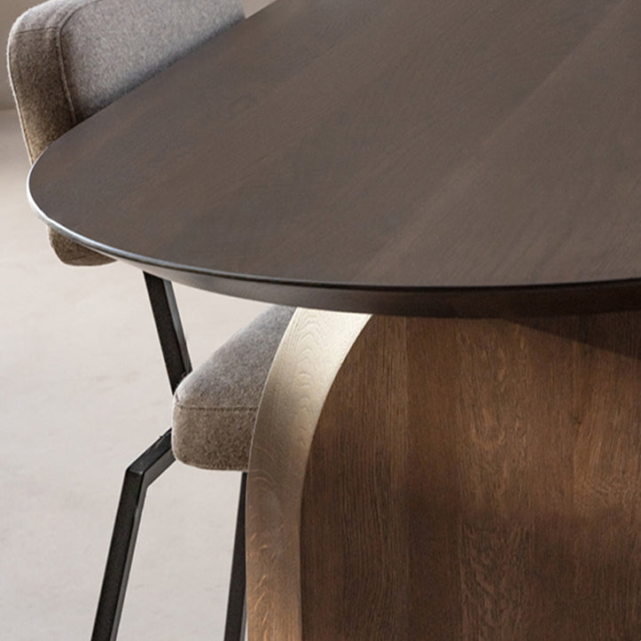 Oval Double Pedestal Minimalist Dining Table Wood Color Fixed Table with Pine Solid Wood Clearhalo ' dining_table' 'Dining Tables & Seating' 'Dining Tables' 'furn' 'furn_dining_table' 'Furniture' 'furniture_dining_table' 'Kitchen & Dining Furniture' 'kitchen&dining_furn' 'kitchen' 'kitchen_dining_table' 3817179