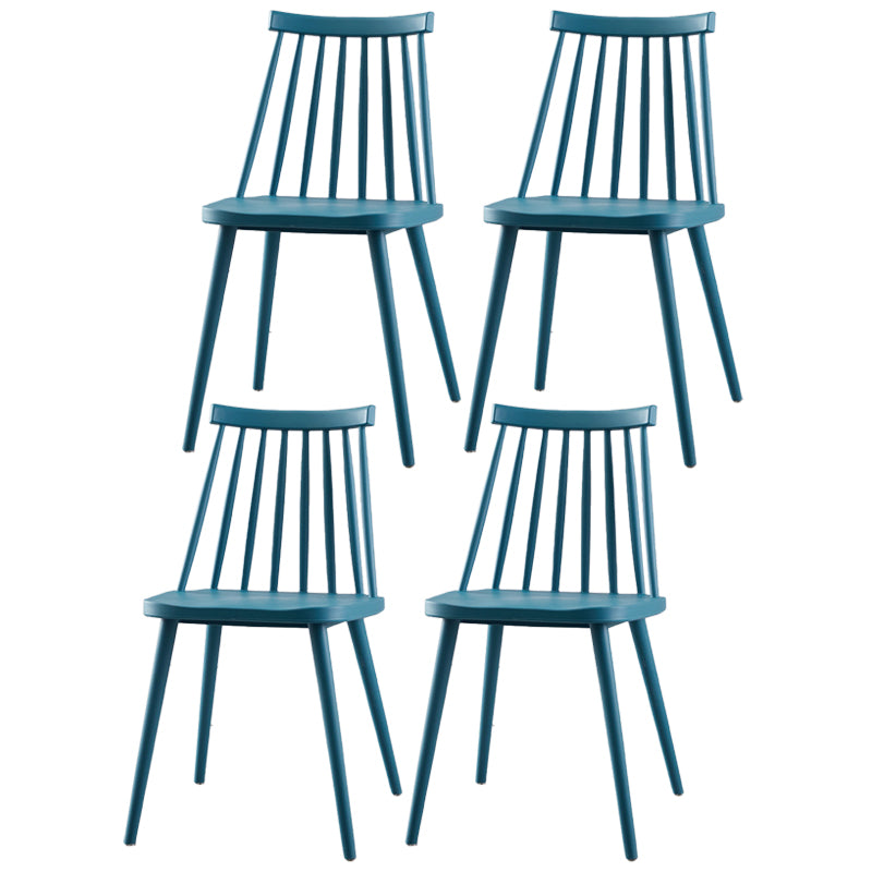 Contemporary Plastic Dining Chair Slat Back Side Armless Chair for Kitchen Dark Blue 4 Piece Set Clearhalo ' kitchen&dining_furn' 'Dining Chairs' 'Dining Tables & Seating' 'dining_chair' 'furn' 'furn_dining_chair' 'Furniture' 'furniture_dining_chair' 'Kitchen & Dining Furniture' 'kitchen' 3825270