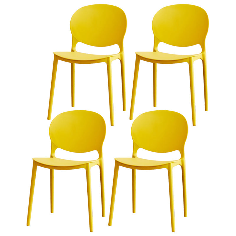 Contemporary Plastic Dining Chair Open Back Dining Side Armless Chair for Kitchen Yellow 4 Piece Set Clearhalo ' kitchen&dining_furn' 'Dining Chairs' 'Dining Tables & Seating' 'dining_chair' 'furn' 'furn_dining_chair' 'Furniture' 'furniture_dining_chair' 'Kitchen & Dining Furniture' 'kitchen' 3825281