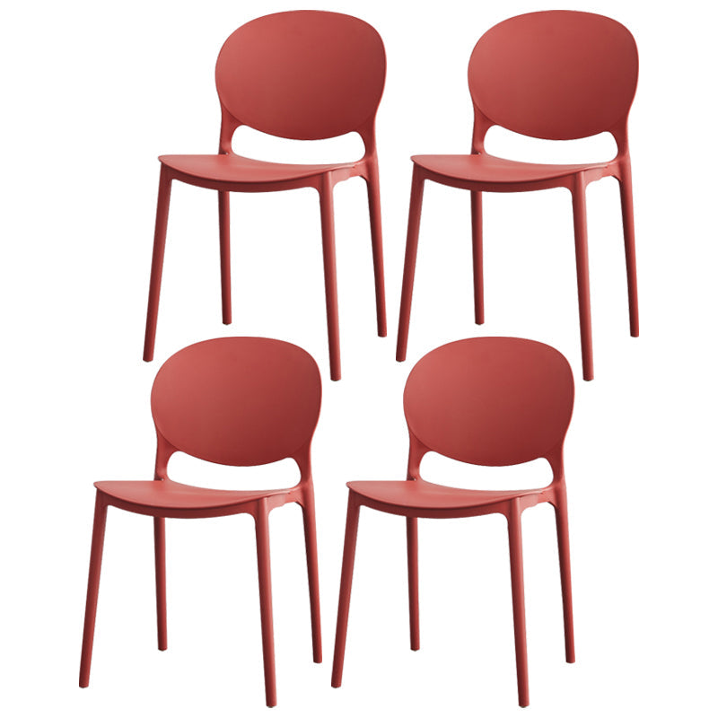 Contemporary Plastic Dining Chair Open Back Dining Side Armless Chair for Kitchen Crimson 4 Piece Set Clearhalo ' kitchen&dining_furn' 'Dining Chairs' 'Dining Tables & Seating' 'dining_chair' 'furn' 'furn_dining_chair' 'Furniture' 'furniture_dining_chair' 'Kitchen & Dining Furniture' 'kitchen' 3825288