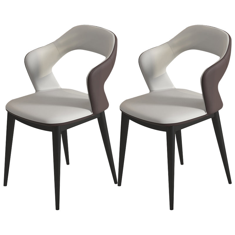 Contemporary Metal Dining Room Armchairs PU Leather Dining Chairs for Home Use Gray-White 2 Piece Set Clearhalo ' kitchen&dining_furn' 'Dining Chairs' 'Dining Tables & Seating' 'dining_chair' 'furn' 'furn_dining_chair' 'Furniture' 'furniture_dining_chair' 'Kitchen & Dining Furniture' 'kitchen' 3825354