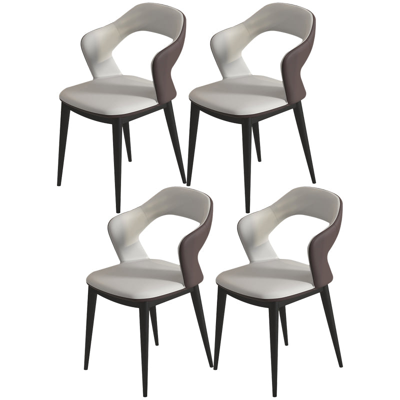 Contemporary Metal Dining Room Armchairs PU Leather Dining Chairs for Home Use Gray-White 4 Piece Set Clearhalo ' kitchen&dining_furn' 'Dining Chairs' 'Dining Tables & Seating' 'dining_chair' 'furn' 'furn_dining_chair' 'Furniture' 'furniture_dining_chair' 'Kitchen & Dining Furniture' 'kitchen' 3825356