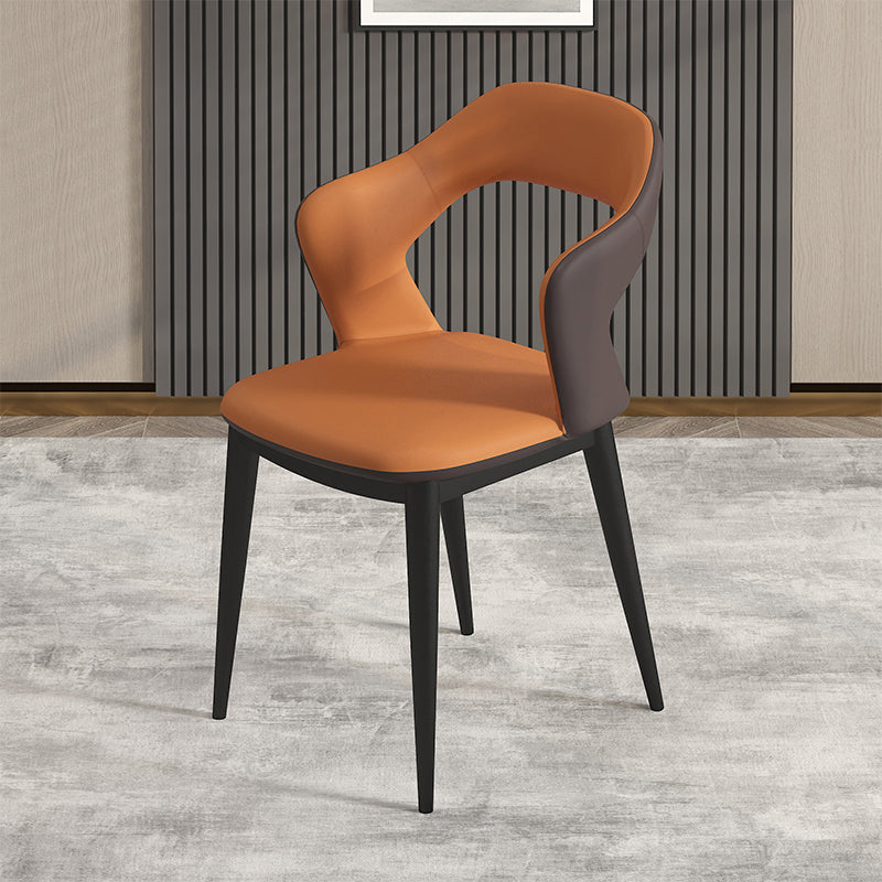 Contemporary Metal Dining Room Armchairs PU Leather Dining Chairs for Home Use Orange 1 Piece Clearhalo ' kitchen&dining_furn' 'Dining Chairs' 'Dining Tables & Seating' 'dining_chair' 'furn' 'furn_dining_chair' 'Furniture' 'furniture_dining_chair' 'Kitchen & Dining Furniture' 'kitchen' 3825358