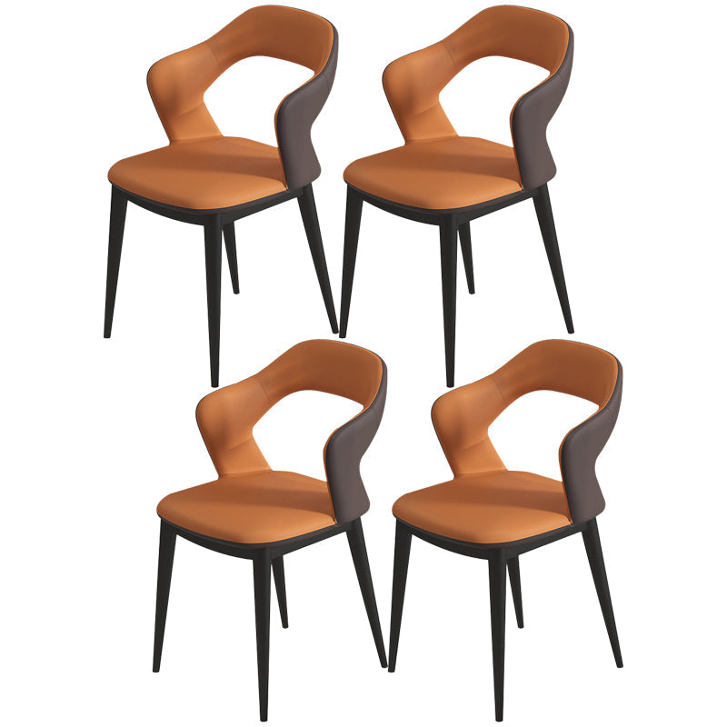 Contemporary Metal Dining Room Armchairs PU Leather Dining Chairs for Home Use Orange 4 Piece Set Clearhalo ' kitchen&dining_furn' 'Dining Chairs' 'Dining Tables & Seating' 'dining_chair' 'furn' 'furn_dining_chair' 'Furniture' 'furniture_dining_chair' 'Kitchen & Dining Furniture' 'kitchen' 3825362