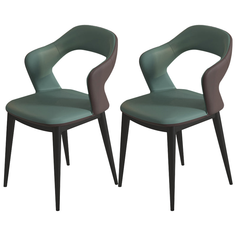 Contemporary Metal Dining Room Armchairs PU Leather Dining Chairs for Home Use Blackish Green 2 Piece Set Clearhalo ' kitchen&dining_furn' 'Dining Chairs' 'Dining Tables & Seating' 'dining_chair' 'furn' 'furn_dining_chair' 'Furniture' 'furniture_dining_chair' 'Kitchen & Dining Furniture' 'kitchen' 3825366