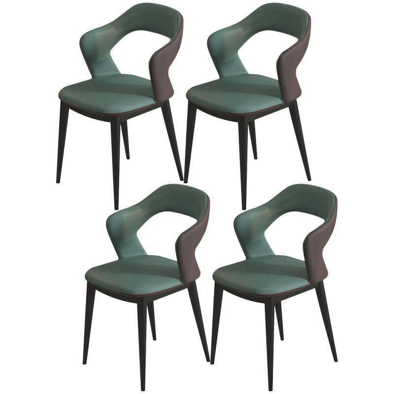 Contemporary Metal Dining Room Armchairs PU Leather Dining Chairs for Home Use Blackish Green 4 Piece Set Clearhalo ' kitchen&dining_furn' 'Dining Chairs' 'Dining Tables & Seating' 'dining_chair' 'furn' 'furn_dining_chair' 'Furniture' 'furniture_dining_chair' 'Kitchen & Dining Furniture' 'kitchen' 3825368