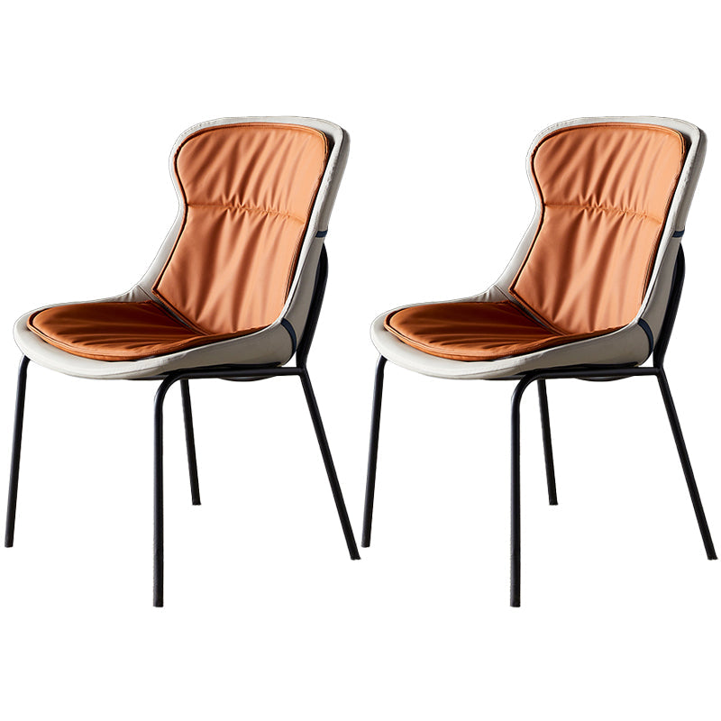 Scandinavian Style Microfiber Leather Dining Chairs Solid Back Armless Chair Orange 2 Piece Set Black Clearhalo ' kitchen&dining_furn' 'Dining Chairs' 'Dining Tables & Seating' 'dining_chair' 'furn' 'furn_dining_chair' 'Furniture' 'furniture_dining_chair' 'Kitchen & Dining Furniture' 'kitchen' 3825395
