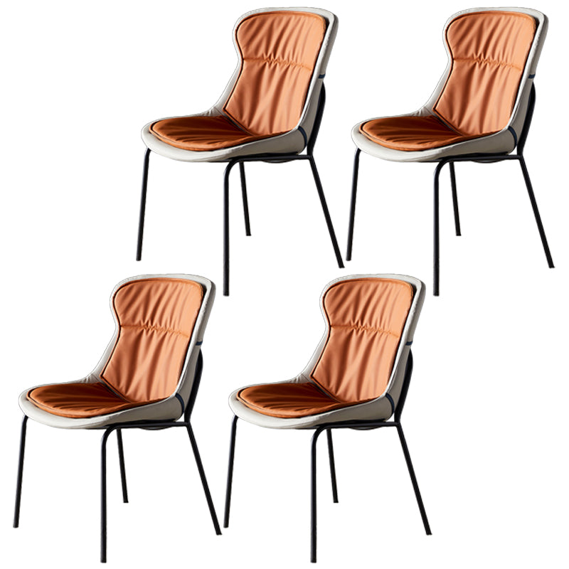 Scandinavian Style Microfiber Leather Dining Chairs Solid Back Armless Chair Orange 4 Piece Set Black Clearhalo ' kitchen&dining_furn' 'Dining Chairs' 'Dining Tables & Seating' 'dining_chair' 'furn' 'furn_dining_chair' 'Furniture' 'furniture_dining_chair' 'Kitchen & Dining Furniture' 'kitchen' 3825397