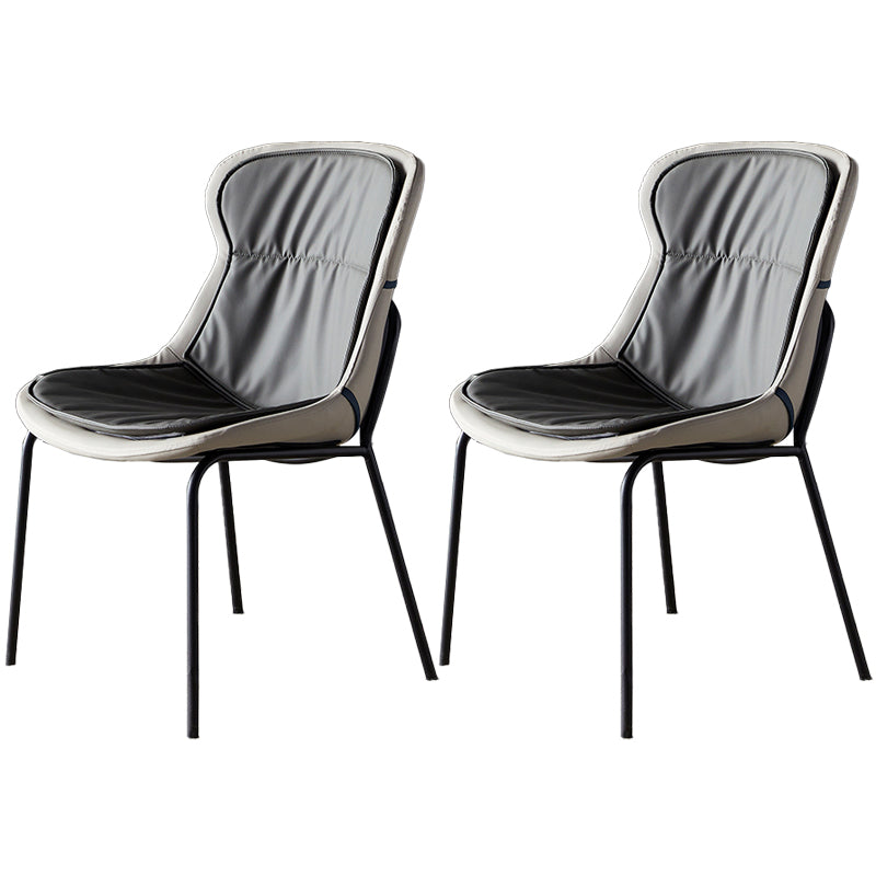Scandinavian Style Microfiber Leather Dining Chairs Solid Back Armless Chair Dark Gray 2 Piece Set Black Clearhalo ' kitchen&dining_furn' 'Dining Chairs' 'Dining Tables & Seating' 'dining_chair' 'furn' 'furn_dining_chair' 'Furniture' 'furniture_dining_chair' 'Kitchen & Dining Furniture' 'kitchen' 3825402