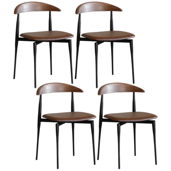 Contemporary Kitchen Metal Square Dining Chair Open Back Dining Side Armless Chair Brown 4 Piece Set Clearhalo ' kitchen&dining_furn' 'Dining Chairs' 'Dining Tables & Seating' 'dining_chair' 'furn' 'furn_dining_chair' 'Furniture' 'furniture_dining_chair' 'Kitchen & Dining Furniture' 'kitchen' 3825568
