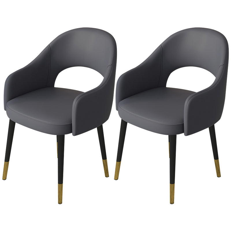 Contemporary Leather Dining Room Chairs Open Back Dining Side Chair for Home Use Dark Gray 2 Piece Set Clearhalo ' kitchen&dining_furn' 'Dining Chairs' 'Dining Tables & Seating' 'dining_chair' 'furn' 'furn_dining_chair' 'Furniture' 'furniture_dining_chair' 'Kitchen & Dining Furniture' 'kitchen' 3825577