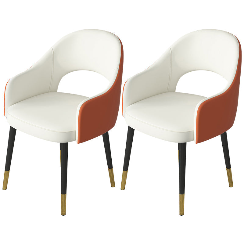 Contemporary Leather Dining Room Chairs Open Back Dining Side Chair for Home Use White-Saffron 2 Piece Set Clearhalo ' kitchen&dining_furn' 'Dining Chairs' 'Dining Tables & Seating' 'dining_chair' 'furn' 'furn_dining_chair' 'Furniture' 'furniture_dining_chair' 'Kitchen & Dining Furniture' 'kitchen' 3825593