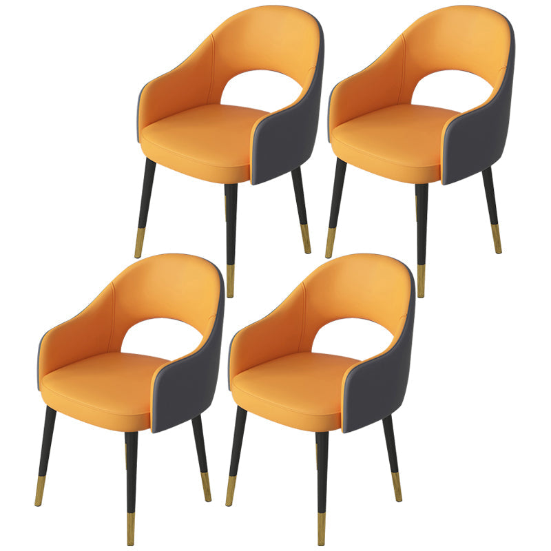 Contemporary Leather Dining Room Chairs Open Back Dining Side Chair for Home Use Dark Gray-Yellow 4 Piece Set Clearhalo ' kitchen&dining_furn' 'Dining Chairs' 'Dining Tables & Seating' 'dining_chair' 'furn' 'furn_dining_chair' 'Furniture' 'furniture_dining_chair' 'Kitchen & Dining Furniture' 'kitchen' 3825597