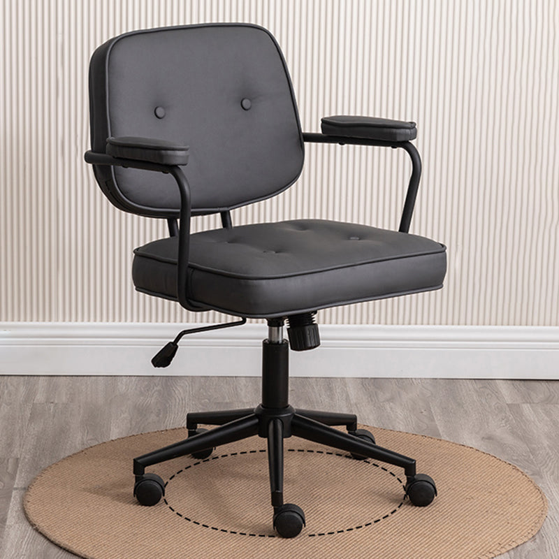 Minimalist Style Swivel Leather Dining Chair Open Back Dining Side Chair Dark Gray 1 Piece Clearhalo ' kitchen&dining_furn' 'Dining Chairs' 'Dining Tables & Seating' 'dining_chair' 'furn' 'furn_dining_chair' 'Furniture' 'furniture_dining_chair' 'Kitchen & Dining Furniture' 'kitchen' 3825620