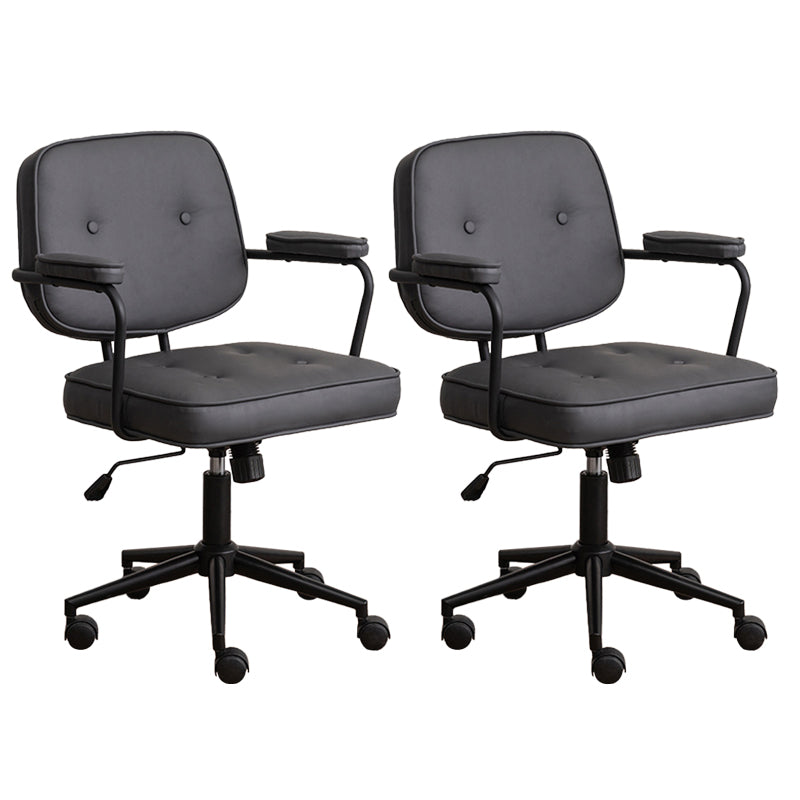 Minimalist Style Swivel Leather Dining Chair Open Back Dining Side Chair Dark Gray 2 Piece Set Clearhalo ' kitchen&dining_furn' 'Dining Chairs' 'Dining Tables & Seating' 'dining_chair' 'furn' 'furn_dining_chair' 'Furniture' 'furniture_dining_chair' 'Kitchen & Dining Furniture' 'kitchen' 3825621