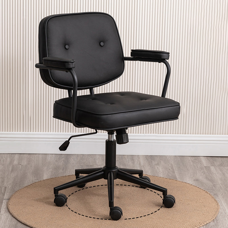 Minimalist Style Swivel Leather Dining Chair Open Back Dining Side Chair Black 1 Piece Clearhalo ' kitchen&dining_furn' 'Dining Chairs' 'Dining Tables & Seating' 'dining_chair' 'furn' 'furn_dining_chair' 'Furniture' 'furniture_dining_chair' 'Kitchen & Dining Furniture' 'kitchen' 3825632