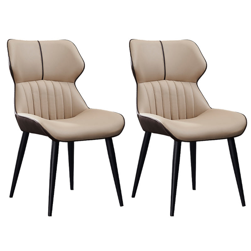 Contemporary PU Leather Dining Room Chairs Wingback Side Armchair for Home Use Light Khaki 2 Piece Set Clearhalo ' kitchen&dining_furn' 'Dining Chairs' 'Dining Tables & Seating' 'dining_chair' 'furn' 'furn_dining_chair' 'Furniture' 'furniture_dining_chair' 'Kitchen & Dining Furniture' 'kitchen' 3825649