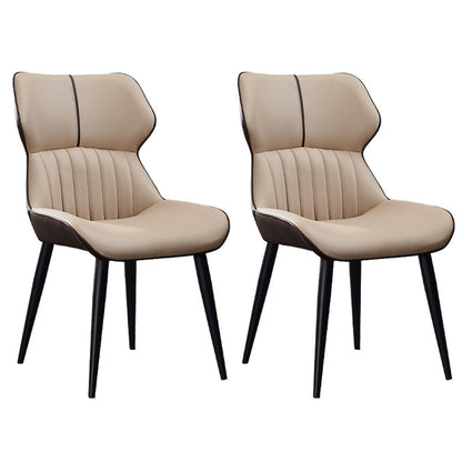 Contemporary PU Leather Dining Room Chairs Wingback Side Armchair for Home Use Light Khaki 2 Piece Set Clearhalo ' kitchen&dining_furn' 'Dining Chairs' 'Dining Tables & Seating' 'dining_chair' 'furn' 'furn_dining_chair' 'Furniture' 'furniture_dining_chair' 'Kitchen & Dining Furniture' 'kitchen' 3825649