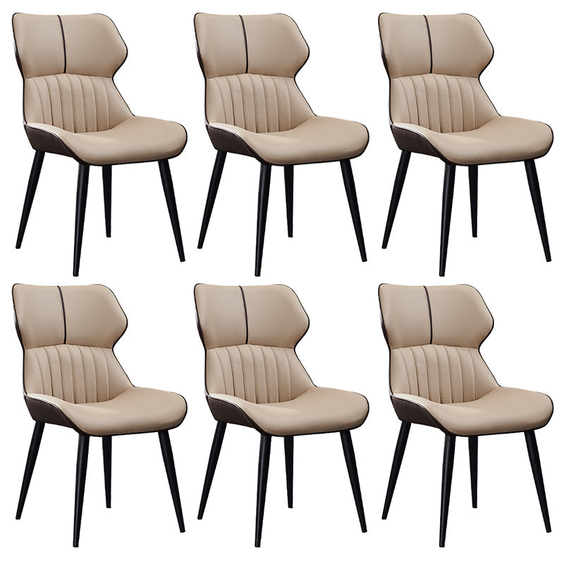 Contemporary PU Leather Dining Room Chairs Wingback Side Armchair for Home Use Light Khaki 6 Piece Set Clearhalo ' kitchen&dining_furn' 'Dining Chairs' 'Dining Tables & Seating' 'dining_chair' 'furn' 'furn_dining_chair' 'Furniture' 'furniture_dining_chair' 'Kitchen & Dining Furniture' 'kitchen' 3825652