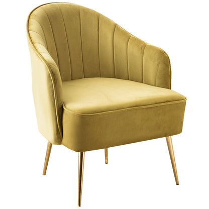 Contemporary Style Upholstered Arm Dining Chair Solid Back Side Chair for Home Yellow 1 Piece Brass Gold Clearhalo ' kitchen&dining_furn' 'Dining Chairs' 'Dining Tables & Seating' 'dining_chair' 'furn' 'furn_dining_chair' 'Furniture' 'furniture_dining_chair' 'Kitchen & Dining Furniture' 'kitchen' 3825703