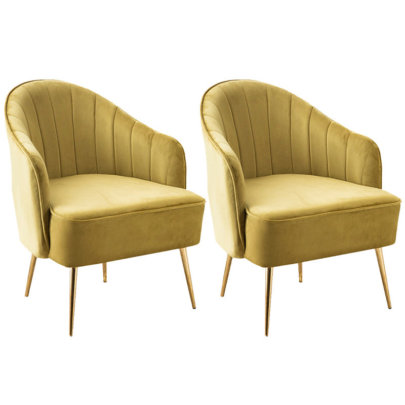 Contemporary Style Upholstered Arm Dining Chair Solid Back Side Chair for Home Yellow 2 Piece Set Brass Gold Clearhalo ' kitchen&dining_furn' 'Dining Chairs' 'Dining Tables & Seating' 'dining_chair' 'furn' 'furn_dining_chair' 'Furniture' 'furniture_dining_chair' 'Kitchen & Dining Furniture' 'kitchen' 3825704
