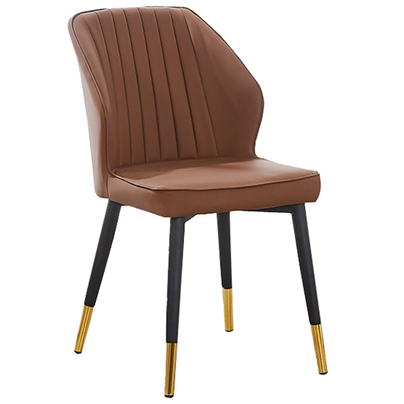 Modern Style Dining Side Chair with Metal Legs Armless Chair for Kitchen Brown 1 Piece Brass Gold Clearhalo ' kitchen&dining_furn' 'Dining Chairs' 'Dining Tables & Seating' 'dining_chair' 'furn' 'furn_dining_chair' 'Furniture' 'furniture_dining_chair' 'Kitchen & Dining Furniture' 'kitchen' 3825731
