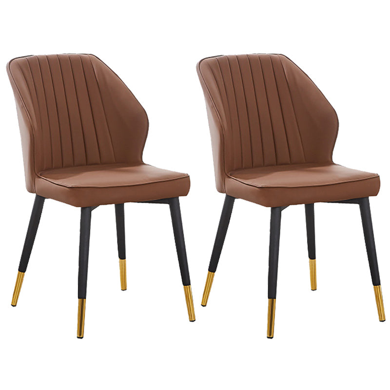Modern Style Dining Side Chair with Metal Legs Armless Chair for Kitchen Brown 2 Piece Set Brass Gold Clearhalo ' kitchen&dining_furn' 'Dining Chairs' 'Dining Tables & Seating' 'dining_chair' 'furn' 'furn_dining_chair' 'Furniture' 'furniture_dining_chair' 'Kitchen & Dining Furniture' 'kitchen' 3825733