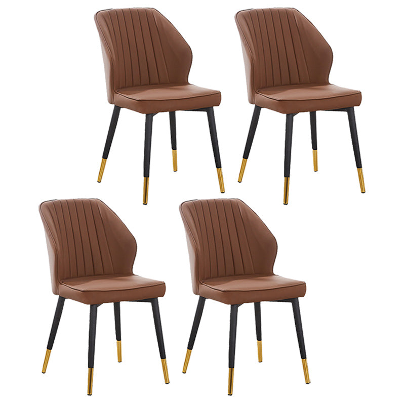 Modern Style Dining Side Chair with Metal Legs Armless Chair for Kitchen Brown 4 Piece Set Brass Gold Clearhalo ' kitchen&dining_furn' 'Dining Chairs' 'Dining Tables & Seating' 'dining_chair' 'furn' 'furn_dining_chair' 'Furniture' 'furniture_dining_chair' 'Kitchen & Dining Furniture' 'kitchen' 3825735