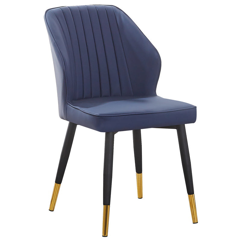 Modern Style Dining Side Chair with Metal Legs Armless Chair for Kitchen Blue 1 Piece Brass Gold Clearhalo ' kitchen&dining_furn' 'Dining Chairs' 'Dining Tables & Seating' 'dining_chair' 'furn' 'furn_dining_chair' 'Furniture' 'furniture_dining_chair' 'Kitchen & Dining Furniture' 'kitchen' 3825748