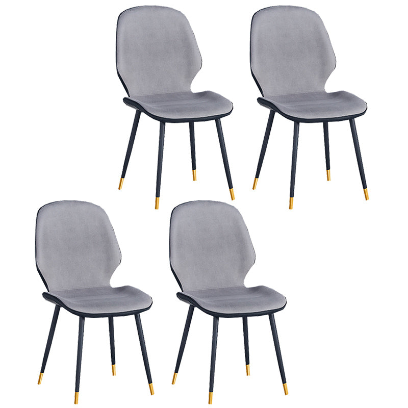 Home Scandinavian Side Chair Solid Back Upholstered Metal Dining Room Chair Grey 4 Piece Set Brass Gold Clearhalo ' kitchen&dining_furn' 'Dining Chairs' 'Dining Tables & Seating' 'dining_chair' 'furn' 'furn_dining_chair' 'Furniture' 'furniture_dining_chair' 'Kitchen & Dining Furniture' 'kitchen' 3825842