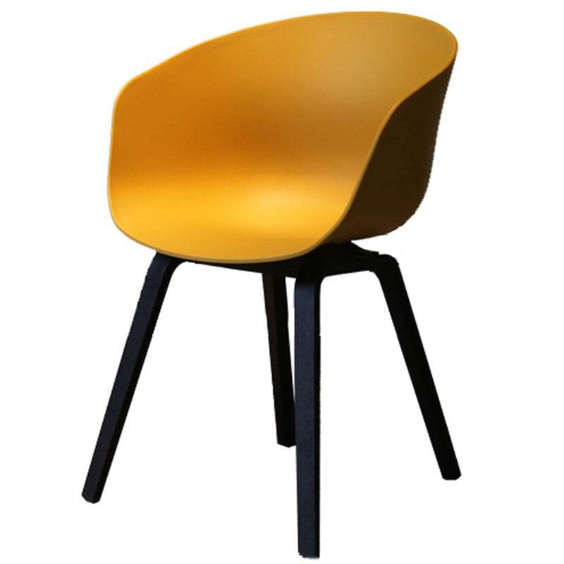 Contemporary Style Plastic Dining Room Chair Kitchen Arm Chair with Wooden Legs Yellow Black 1 Piece Clearhalo ' kitchen&dining_furn' 'Dining Chairs' 'Dining Tables & Seating' 'dining_chair' 'Furniture' 'furniture_dining_chair' 'Kitchen & Dining Furniture' 'kitchen' 3826048