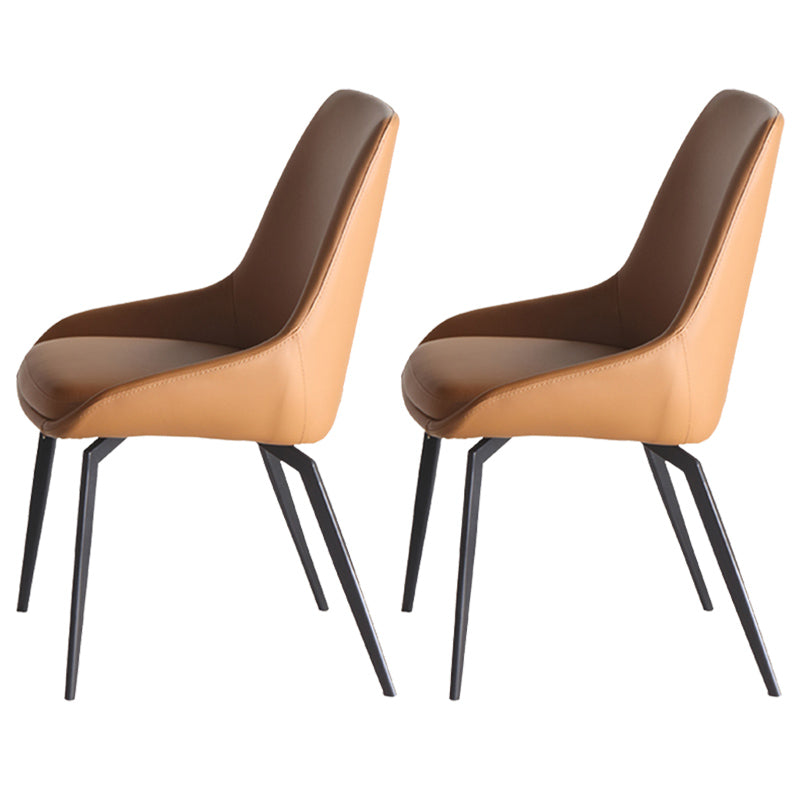 Contemporary Style Leather Chair Armless Parsons Chair with Metal Legs for Kitchen Chocolate 2 Piece Set Clearhalo ' kitchen&dining_furn' 'Dining Chairs' 'Dining Tables & Seating' 'dining_chair' 'furn' 'furn_dining_chair' 'Furniture' 'furniture_dining_chair' 'Kitchen & Dining Furniture' 'kitchen' 3826192