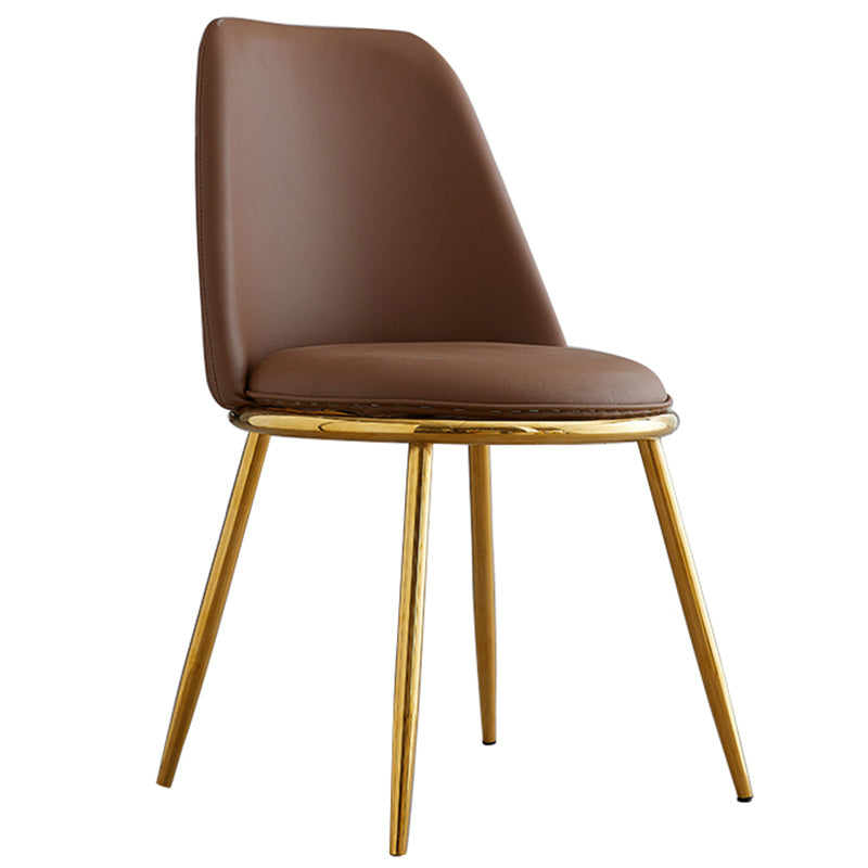 Leather Scandinavian Restaurant Side Chair Parsons Matte Finish Dining Chair Brown 1 Piece Brass Gold Clearhalo ' kitchen&dining_furn' 'Dining Chairs' 'Dining Tables & Seating' 'dining_chair' 'furn' 'furn_dining_chair' 'Furniture' 'furniture_dining_chair' 'Kitchen & Dining Furniture' 'kitchen' 3826229