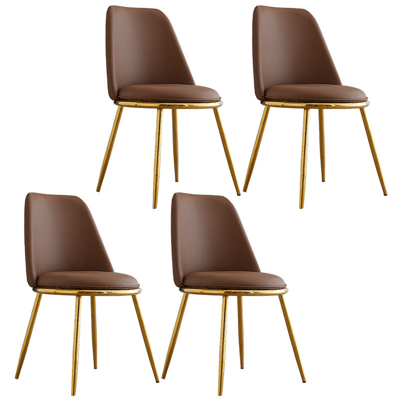 Leather Scandinavian Restaurant Side Chair Parsons Matte Finish Dining Chair Brown 4 Piece Set Brass Gold Clearhalo ' kitchen&dining_furn' 'Dining Chairs' 'Dining Tables & Seating' 'dining_chair' 'furn' 'furn_dining_chair' 'Furniture' 'furniture_dining_chair' 'Kitchen & Dining Furniture' 'kitchen' 3826231