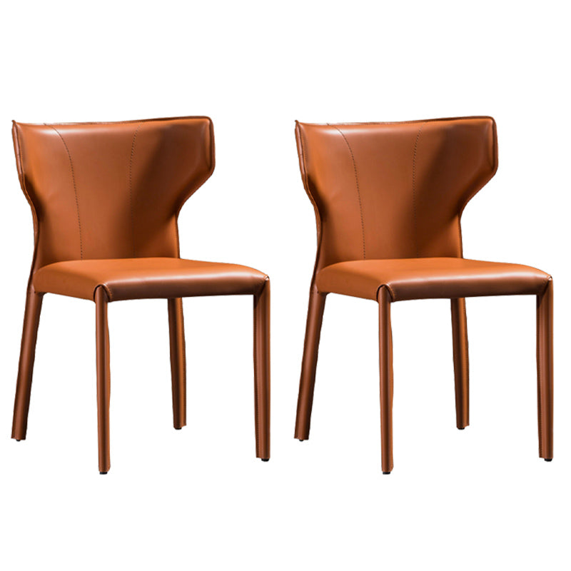 Modern Style Wingback Dining Side Chair Leather Dining Armless Chair for Home Use Orange 2 Piece Set Clearhalo ' kitchen&dining_furn' 'Dining Chairs' 'Dining Tables & Seating' 'dining_chair' 'furn' 'furn_dining_chair' 'Furniture' 'furniture_dining_chair' 'Kitchen & Dining Furniture' 'kitchen' 3826295