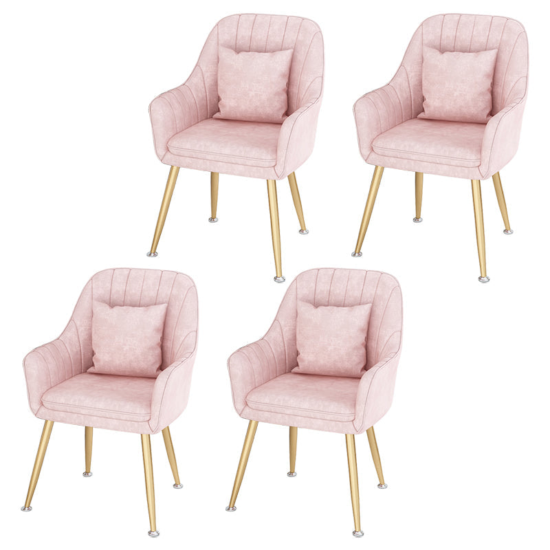 Scandinavian Style Metal Dining Chairs Coffee Shop Cushion Chair with Arm Light Pink 4 Piece Set Brass Gold Clearhalo ' kitchen&dining_furn' 'Dining Chairs' 'Dining Tables & Seating' 'dining_chair' 'furn' 'furn_dining_chair' 'Furniture' 'furniture_dining_chair' 'Kitchen & Dining Furniture' 'kitchen' 3826432