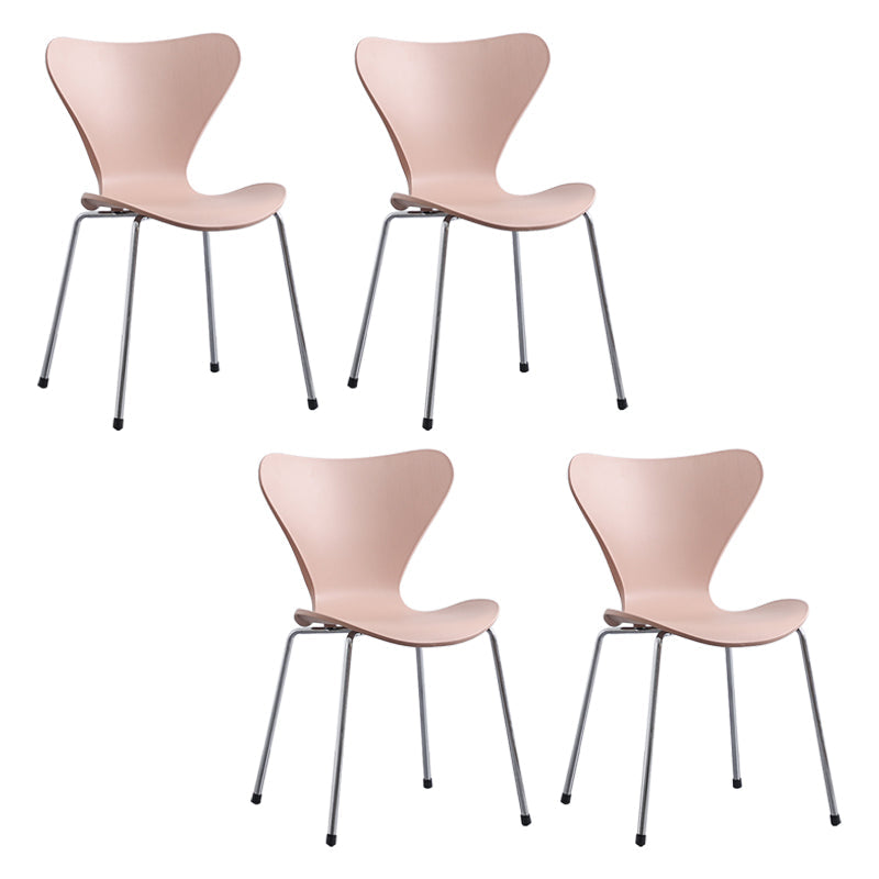 Contemporary Style Metal Chairs Kitchen Dining Solid Back Sides Chair Set Pink 4 Piece Set Silver Clearhalo ' kitchen&dining_furn' 'Dining Chairs' 'Dining Tables & Seating' 'dining_chair' 'furn' 'furn_dining_chair' 'Furniture' 'furniture_dining_chair' 'Kitchen & Dining Furniture' 'kitchen' 3826444