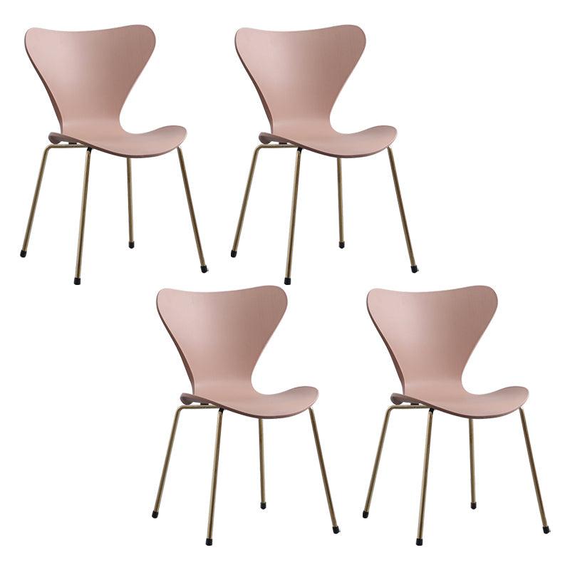 Contemporary Style Metal Chairs Kitchen Dining Solid Back Sides Chair Set Pink 4 Piece Set Brass Gold Clearhalo ' kitchen&dining_furn' 'Dining Chairs' 'Dining Tables & Seating' 'dining_chair' 'furn' 'furn_dining_chair' 'Furniture' 'furniture_dining_chair' 'Kitchen & Dining Furniture' 'kitchen' 3826461