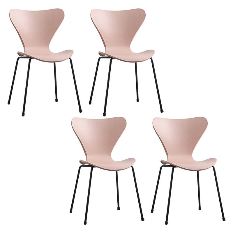 Contemporary Style Metal Chairs Kitchen Dining Solid Back Sides Chair Set Pink 4 Piece Set Black Clearhalo ' kitchen&dining_furn' 'Dining Chairs' 'Dining Tables & Seating' 'dining_chair' 'furn' 'furn_dining_chair' 'Furniture' 'furniture_dining_chair' 'Kitchen & Dining Furniture' 'kitchen' 3826476
