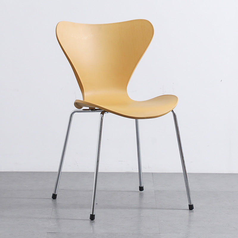 Contemporary Style Metal Chairs Kitchen Dining Solid Back Sides Chair Set Yellow 1 Piece Silver Clearhalo ' kitchen&dining_furn' 'Dining Chairs' 'Dining Tables & Seating' 'dining_chair' 'furn' 'furn_dining_chair' 'Furniture' 'furniture_dining_chair' 'Kitchen & Dining Furniture' 'kitchen' 3826480