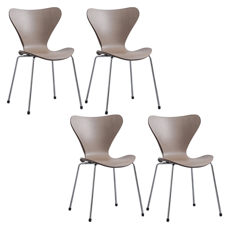 Contemporary Style Metal Chairs Kitchen Dining Solid Back Sides Chair Set Coffee 4 Piece Set Silver Clearhalo ' kitchen&dining_furn' 'Dining Chairs' 'Dining Tables & Seating' 'dining_chair' 'furn' 'furn_dining_chair' 'Furniture' 'furniture_dining_chair' 'Kitchen & Dining Furniture' 'kitchen' 3826500