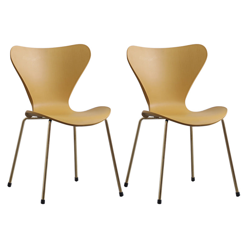 Contemporary Style Metal Chairs Kitchen Dining Solid Back Sides Chair Set Yellow 2 Piece Set Brass Gold Clearhalo ' kitchen&dining_furn' 'Dining Chairs' 'Dining Tables & Seating' 'dining_chair' 'furn' 'furn_dining_chair' 'Furniture' 'furniture_dining_chair' 'Kitchen & Dining Furniture' 'kitchen' 3826502