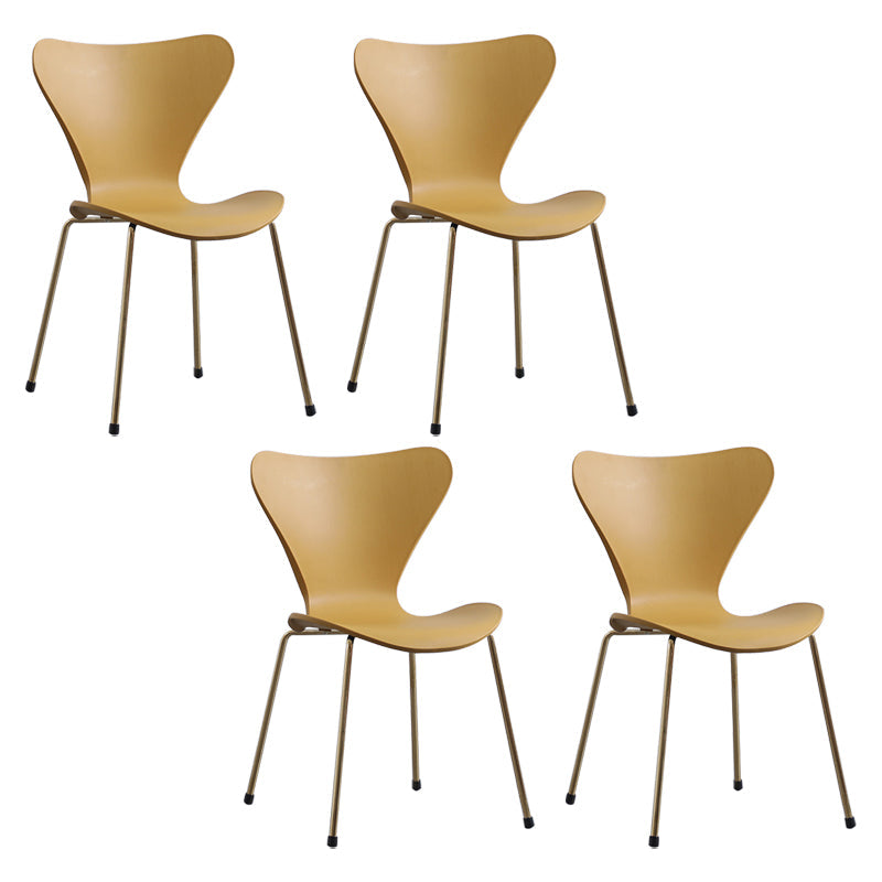 Contemporary Style Metal Chairs Kitchen Dining Solid Back Sides Chair Set Yellow 4 Piece Set Brass Gold Clearhalo ' kitchen&dining_furn' 'Dining Chairs' 'Dining Tables & Seating' 'dining_chair' 'furn' 'furn_dining_chair' 'Furniture' 'furniture_dining_chair' 'Kitchen & Dining Furniture' 'kitchen' 3826503