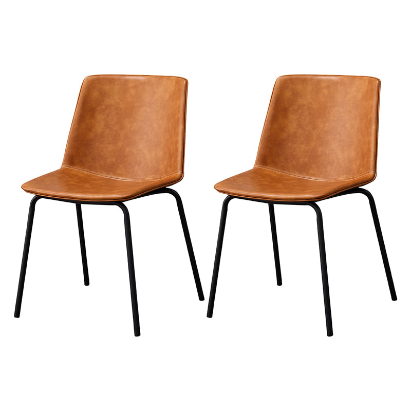 Contemporary Style Metal Chair Kitchen Dining Room Solid Back Side Chairs Set Brown 2 Piece Set Clearhalo ' kitchen&dining_furn' 'Dining Chairs' 'Dining Tables & Seating' 'dining_chair' 'furn' 'furn_dining_chair' 'Furniture' 'furniture_dining_chair' 'Kitchen & Dining Furniture' 'kitchen' 3826525