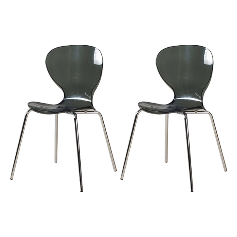 Contemporary Style Metal Chairs Set Solid Back Side Kitchen Dining Chair Smoke Gray 2 Piece Set Clearhalo ' kitchen&dining_furn' 'Dining Chairs' 'Dining Tables & Seating' 'dining_chair' 'furn' 'furn_dining_chair' 'Furniture' 'furniture_dining_chair' 'Kitchen & Dining Furniture' 'kitchen' 3826546